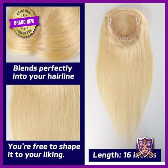 5x5 Human Hair Topper Mono Base 18 Inch No Bangs Thinning Hair Solution - Picture 5 of 7